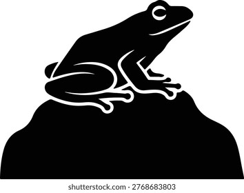 Vector silhouette frog sitting on a rock illustration