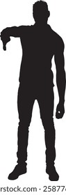 vector; silhouette;  fron view of african man standing thumbs down;