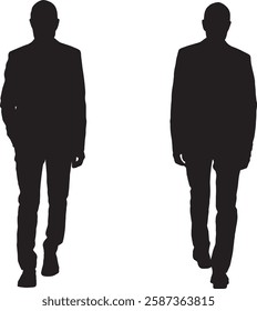 vector; silhouette, front and back view of a same man walking 