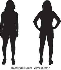 vector; silhouette; front and back view of same woman standing