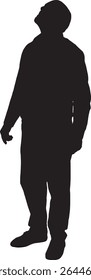 Vector; silhouette of a front side view of a man standing and looking up