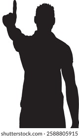 vector; silhouette; front view of  african man showing the number 1 with the finger