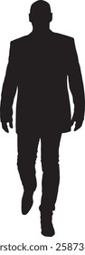 vector; silhouette; front view of a blad man dressed in blazer walking 