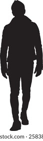 Vector; silueta; vista frontal de hombre fresco caminando