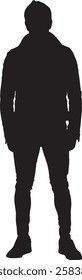 vector; silhouette; front view of cool man standing