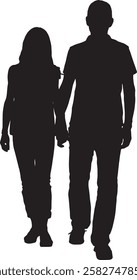 vector; silhouette of a front view of a couple walking