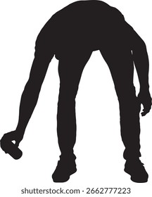 vector silhouette front view of a crouched man painting with spray paint 