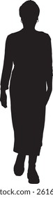 vector; silhouette front view of a full length portrait of woman walking