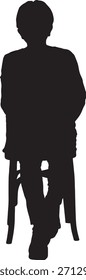 vector, silhouette of front view of full portrait of a senior woman sitting on chair