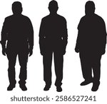 vector; silhouette front view of a group of senior men standing
