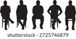 vector, silhouette of front view of a group  of man sitting on chair