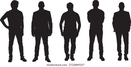 vector, silhouette of front view of a group  of men standing
