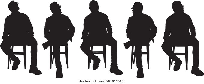 vector,  silhouette of Front view of a group of same man sittin on chair