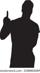 vector; silhouette; front view of man showing the number 1 with the finger