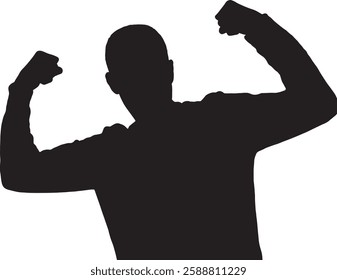 vector; silhouette; front view of man showing biceps