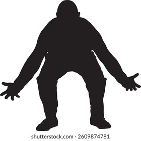  vector; silhouette of front view of a man lifting something heavy from the ground