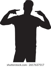 vector; silhouette of front view of a  man points to himself