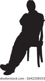 vector; silhouette of a front view of a man sitting and relaxing in a chair

