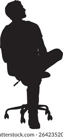 vector; silhouette of a front view of a man sitting on chair cross-legged looking up