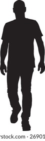 Vector, silueta vista frontal de un hombre caminando