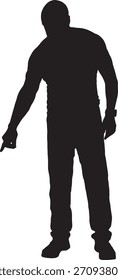 Vektor, Silhouette der Vorderansicht des Menschen Zeigefinger nach unten und Blick nach unten