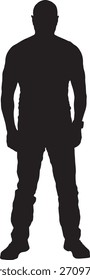 Vector, silueta de la vista frontal de un hombre de pie