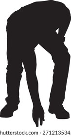 Vector, silueta de vista frontal de un hombre sosteniendo un pincel, pintando algo imaginario con el brazo levantado