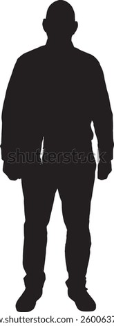 vector; silhouette of front view of a man standing and looking at camera