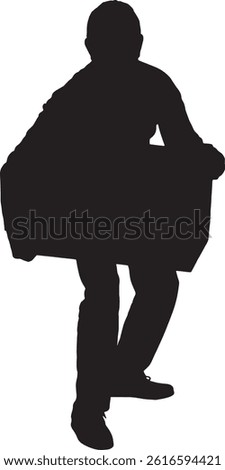 vector; silhouette front view of a man carrying a box