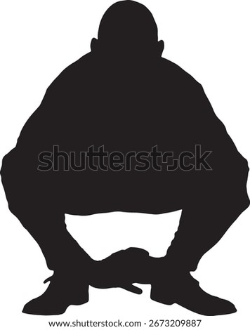 vector, silhouette of front view of a man squatting