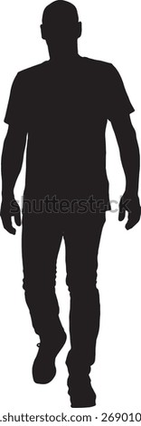 vector, silhouette front view of a man walking