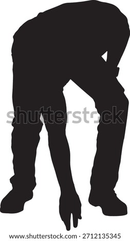 vector, silhouette of  front view of a man holding a paintbrush, painting something imaginary with his arm raised