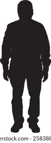 Vector; silueta; vista frontal del hombre mayor de pie