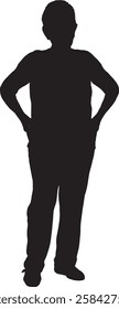 vector; silhouette; front view of senior woman standing with arms akimbo