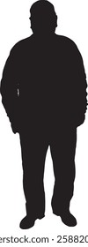 vector; silhouette; front view of a senior man standing and looking at camera