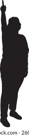 Vector silhouette of front view of senior woman pointing finger up and looking away