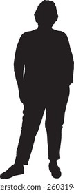 Vector silhouette of front view of senior woman standing
