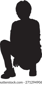 Vector, silueta de la vista frontal de una mujer mayor en cuclillas 