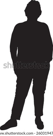 Vector silhouette of front view of senior woman standing
