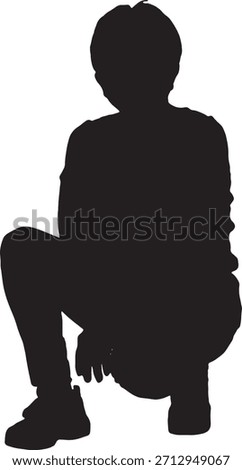 vector, silhouette of  front view of a senior woman squatting 