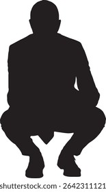 vector; silhouette of a front view of squatting man dressed in suit and tie
