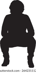 vector; silhouette of a front view of squatting woman