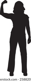 vector; silhouette; front view of standing womans howing biceps