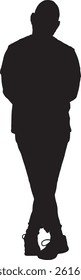 vector; silhouette of a front view of a standing man cross legged