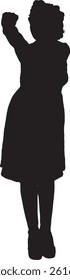 vector; silhouette of a front view of a standing woman fist up