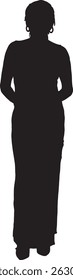 vector silhouette front view standing woman dressed in long dress
