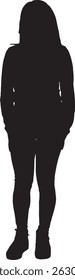 vector silhouette front view standing woman dressed in pleased pants,