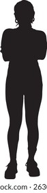 vector silhouette front view standing woman dressed in sportswear, arms crossed