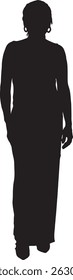 vector silhouette front view standing woman dressed in long dress
