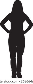 vector; silhouette; front view of standing woman arms akimbo
